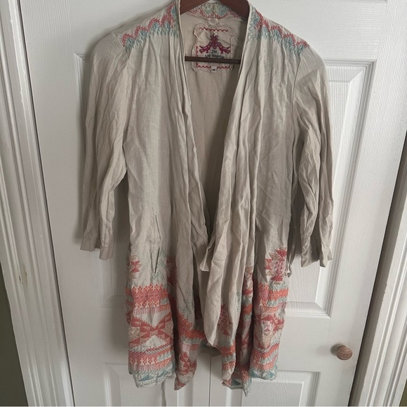 Johnny Was JW Los Angeles Cotton Embroidered Cardigan Kimono pockets medium - Picture 1 of 8